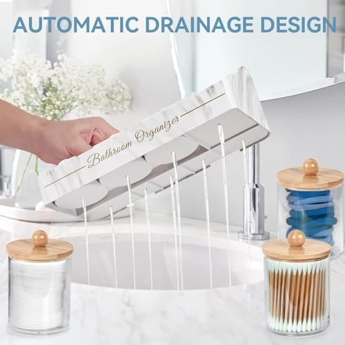 Tucao Toothbrush Holders, Toothbrush Holders for Bathroom with 6 Large Capacity Storage Slots & 3 Qtip Holders - Sturdy for Bathroom Counter Organizers and Storage Countertop - Marble White - Image 3
