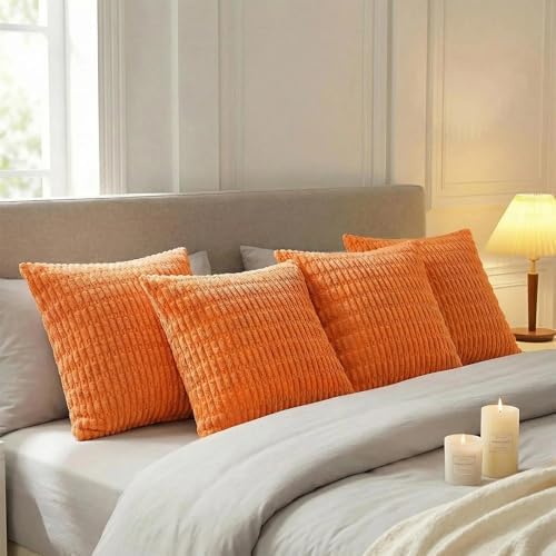 Fancy Homi 4 Packs Decorative Throw Pillow Covers for Living Room Couch Bed, Modern Farmhouse Boho Home Décor Accent Cushion Case, 26" x 26", Orange - Image 7