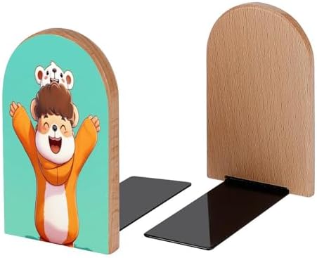 Book Ends Hamster Cartoon Wood Bookends for Shelves to Hold Books Heavy Duty Non-Skid Book Stoppers Wood Decorative Home Office School - Image 2