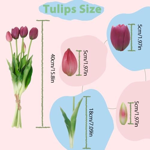15 Pcs Deep Purple Artificial Tulips Fake Flowers, Premium Latex Lifelike Texture, UV Resistant Waterproof Faux Tulip Bouquets with Snap-on Petals for Outdoor, Home, Wedding Decor - Image 2