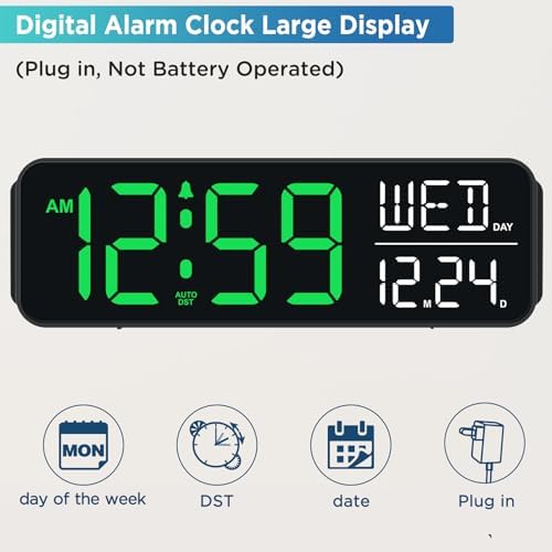Peakeep Large Display Digital Alarm Clock for Bedroom with Date Day of Week - Image 2