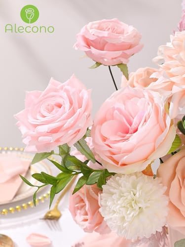 Alecono Light Pink Artificial Flowers, Silk Fake Roses Floral Set - Image 2