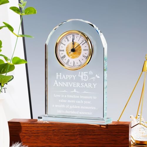 YWHL 45th Wedding Anniversary Quartz Clock Gift for Parents, 45 Year Anniversary Romantic Gifts for Couples, Happy 45th Anniversary Glass Keepsakes Decorations (Battery not Included) - Image 6