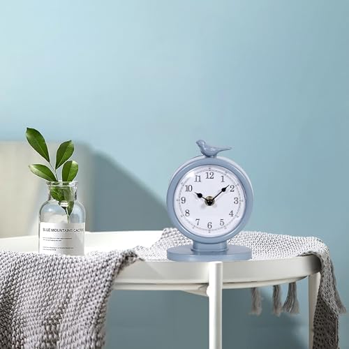 Classic Vintage Analog Mantel Desk Clock, Bright Blue - Image 4