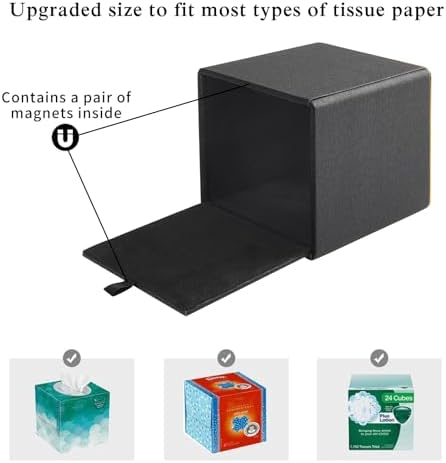 Linen Square Tissue Box Cover,Cube Tissue Box Holder－Excellent Rosegold Leather Decoration,Table Napkin Case Dispenser,Facial Tissues Organizer with Magnetic Bottom for Home Office Car(Black) - Image 5