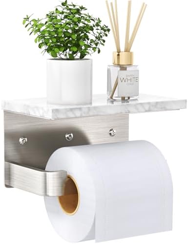 Gypie Toilet Paper Holder with Marble Shelf, Wall Mounted Brushed Nickel by GypieHouseware