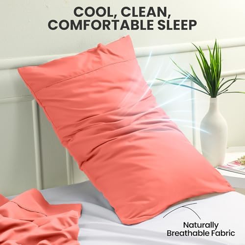 Pillow Covers King Size Set of 4, Soft and Comfy Pillow Cases, Coral - Image 5