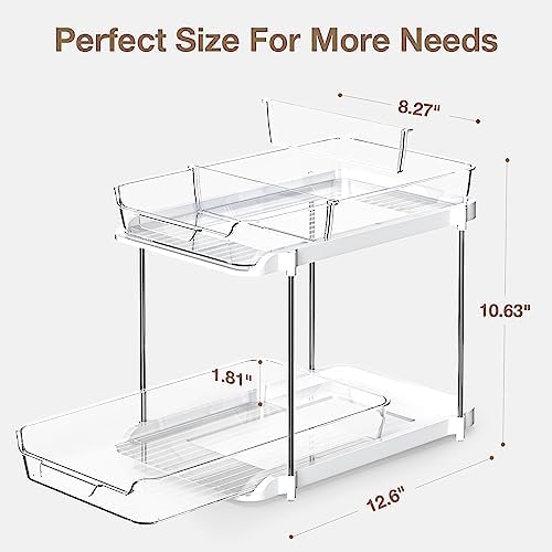 Delamu 2-Tier Bathroom Under Sink Organizers and Storage, Pull Out Cabinet Drawers with Anti-Slip Design, Multi-Purpose Storage for Kitchen, Pantry, Bathroom & Home Organization, Snowy, 1 Pack - Image 2