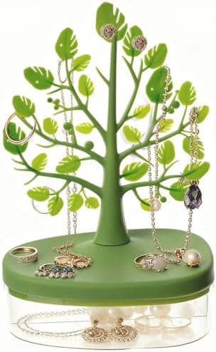 OULIGET Tree Tower Rack with Storage Box Drawer,Jewelry Display Tree Necklace Earring Organizer Holder,Double Shelf Hanging Organizer for Ring Earrings Necklace Bracelet Key by OULIGET