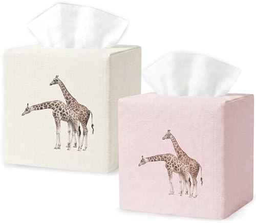 Square Tissue Box Cover Cute Set of 2, Giraffe by EmbroideryLinenVN