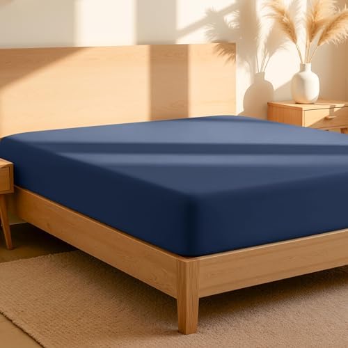 Bare Home 100% Organic Cotton Percale Fitted Sheet (Queen, Dark Blue) by BareHome