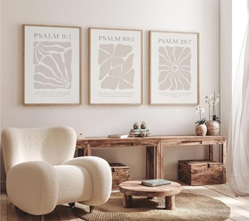 Joocrise Scripture Christian Wall Art Set of 3 Beige Bible Verses Wall Decor Neutral Psalm Canvas Wall Art Modern Pictures Flower Prints Christian Artwork for Living Room Bedroom 16x24 Inch Unframed by Unknown