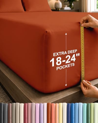 CGK Extra Deep Flex Top Split Head King Fitted Sheet Only - Terracotta by CGKUnlimited