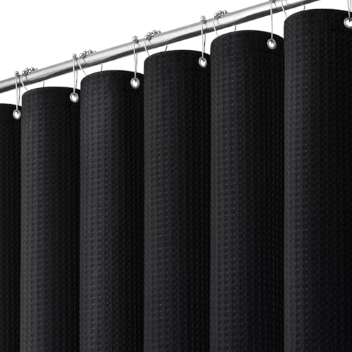 Dynamene Extra Wide Waffle Shower Curtain 256 GSM Fabric 84x72 Black by Dynamene