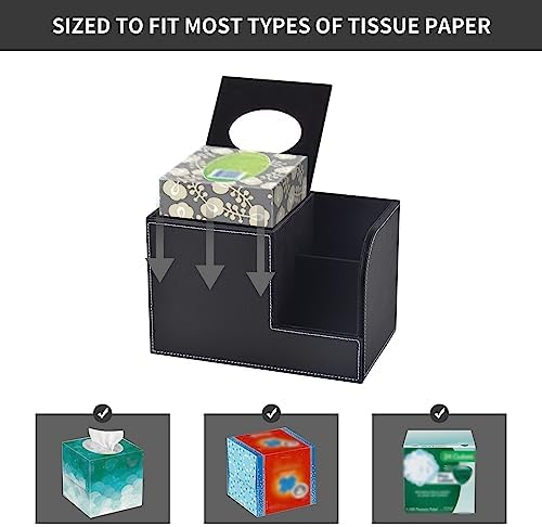 PU Leather Tissue Box Cover with Storage Square-Multifunctional Tissue Holder,Remote Control Holder,Decorative Tissues Boxes Organizer,Home Office Desktop Storage box,Black - Image 4