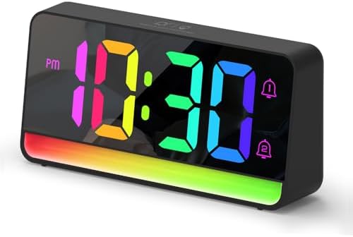 ALANAS Large Display RGB Digital Alarm Clock for Bedrooms, Dynamic Color Night Lights, Dual Alarms, Snooze, Dimmer/3 Volume, USB Ports, Plug in Clocks for Kids, Teens, Seniors, and Heavy Sleepers by ALANAS
