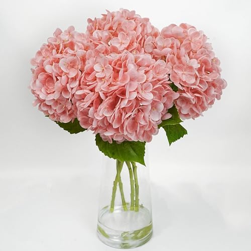 Jahe 4 Pcs Hydrangea Artificial Flowers, 20'' Tall Large Bloom Faux Hydrangea Flowers,Real Touch Fake Flowers, Bouquet Home Wedding Party Decor, DIY Floral Arrangement, Pink by JaHeArtisan