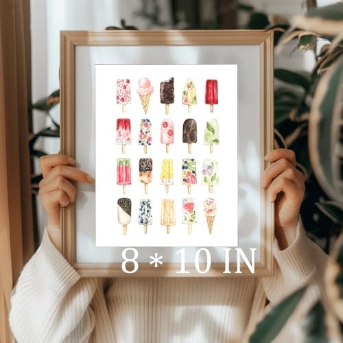 uniro Watercolor Ice Cream Wall Art Vintage Ice Cream Art Prints Colourful Fruit IceCream Wall Art Painting Farmhouse Home Kitchen Canvas Wall Decor Nursery WallArt-8x10 '' Unframe - Image 4