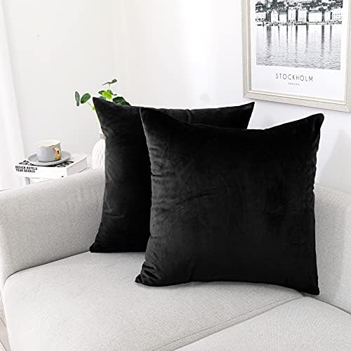 NiNi ALL Black Velvet Throw Pillow Covers 20x20 Pack of 2 Decorative Couch by NiNiALL