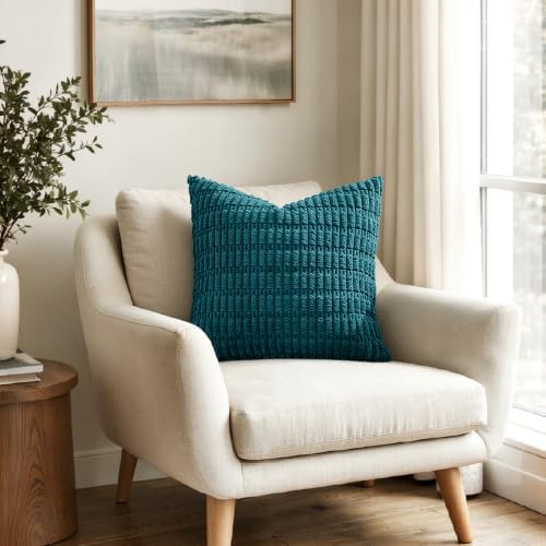 MIULEE Corduroy Decorative Throw Pillow Covers 20x20 Teal Pack of 2 - Image 4