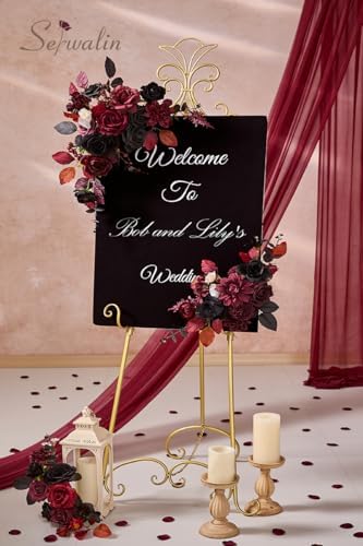Serwalin Artificial Burgundy Black Flowers Red Rose Silk Flower for Wedding - Image 3