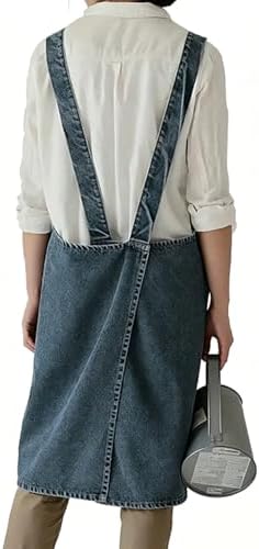 Denim Bib Apron for Women Men, Unisex Cross Back Aprons with Large Pockets - Image 3