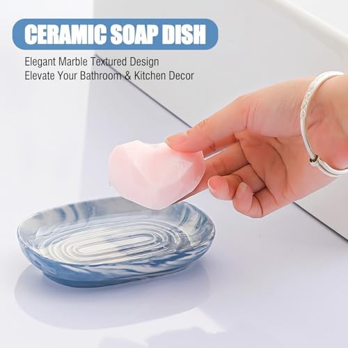 OTHIX Blue Ceramic Soap Dish with Unique Marble Texture, Decorative Bar Soap Holder for Bathroom and Kitchen, Cute Soap Dishes for Bar Soap, Jewelry, Family, Valentines Day Gifts (Blue Texture) - Image 2
