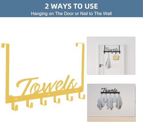 Azmoncy Over The Door Hooks, Towel Hook Towel Rack for Bathroom Towel Holder for Hanging Heavy Duty, Wall Mount Towel Hanger with 6 Hooks for Bedroom Bathroom Kitchen Towels, Bag, Coats, Hats(Gold) - Image 3