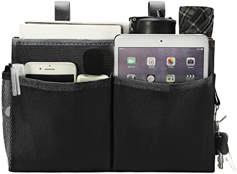 Bseash Bunk Bed Organizer, Bedside Caddy Hanging Bed Organizer Storage Bag with 4 Pockets and 2 Hooks, for College Dorm Rooms Bed, Hospital Bed, Baby Bed Rails, 600D Oxford Cloth (Black) by Bseash