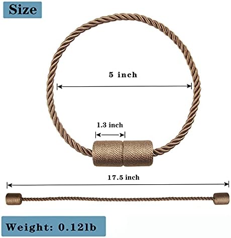 4 Pack Strong Magnetic Curtain Tiebacks Outdoor Elegant Decorative Tie Backs Modern Rope Tiebacks for Drapes Window Curtain Holdbacks for Draperies- Khaki - Image 3