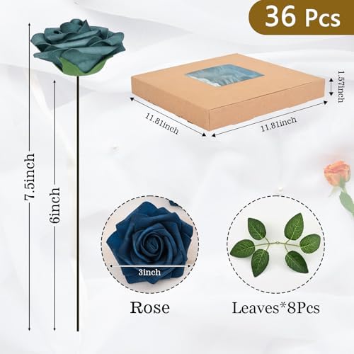 BLEUM CADE 36Pcs Artificial Flowers Fake Foam Roses with Stems for Wedding - Image 3