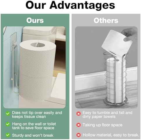 Tokokimo Toilet Paper Storage, Wall Mount Toilet Paper Holder Self Adhesive for 2 Roll Tissue, Over The Tank Toilet Paper Holder Stainless Steel for Bathroom Storage (Silver 1Pcs) - Image 4