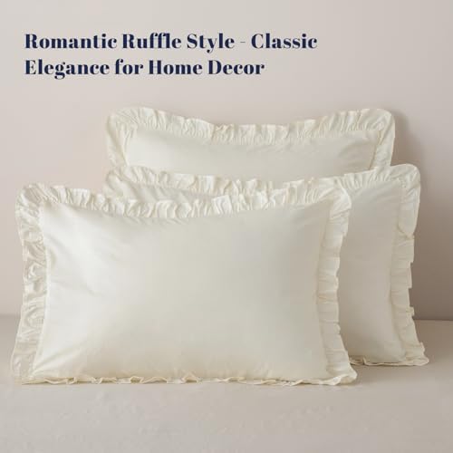 PHF Washed Cotton Ruffle Pillowcases King 20"x36", Cream, 2 Pack, No Insert - Image 2