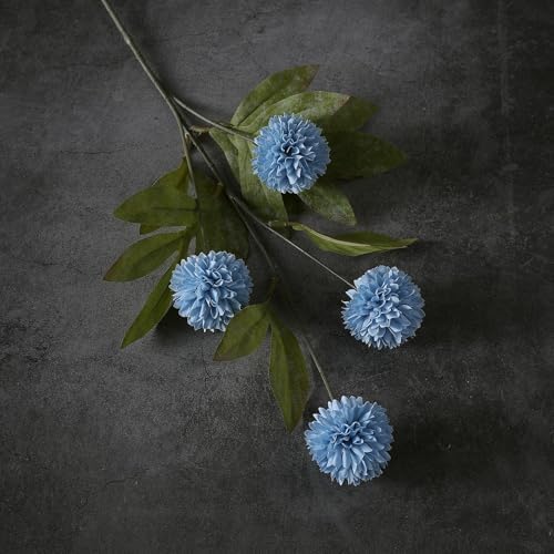 12 Pcs 27"Artificial Pompon Mum Silk Flower Stems for Vase (Dusty Blue) - Image 3
