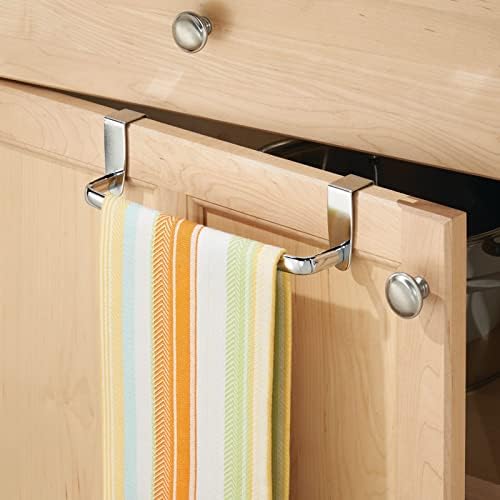 mDesign Steel Metal Wire Over Cabinet Towel Rack Storage Organizer - Hang on Cabinet or Door - Towel Bar Holder for Kitchen - Holds Hand Towels, Washcloths - Spira Collection - Chrome - Image 3