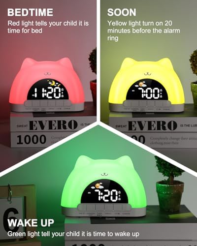 Kids Alarm Clock, Wake Up Clock with 11 Colors Night Light, Toddlers Sleep Training Clocks with 10 Ringtones, Brightness Adjustment, Dual Alarms Plug in OK to Wake Clocks for Girls Boys - Image 2