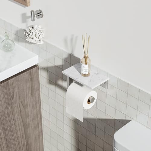 Brushed Nickel Toilet Paper Holder with Marble Shelf Tissue Roll Holder - Image 2