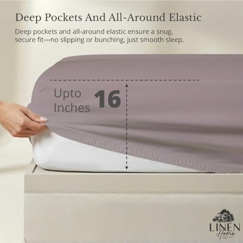 Linen Home Queen Size Fitted Sheet only 100% Cotton Percale, Prelude Purple - Image 2