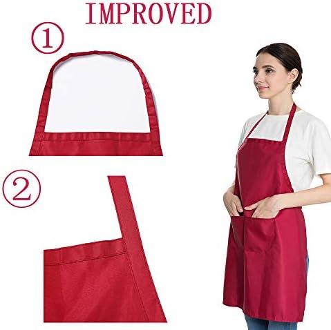 Total 6PCS Deep Red Bib Apron for Women Adult Unisex Durable Comfortable with 2 Front Pockets Washable Chef Aprons for Cooking Baking Kitchen Restaurant Crafting Painting. - Image 2