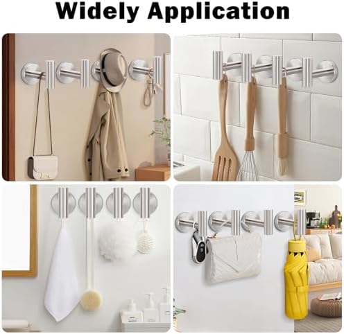 Livabber Bathroom Towel Hooks, 304 Stainless Steel Robe Shower Hooks Wall Mounted, Heavy Duty Towel Hangers for Bathroom Kitchen Bedroom (6 Pack, Brushed Nickel) - Image 5