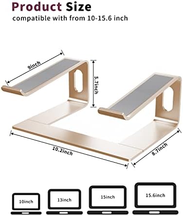 ALASHI Ergonomic Laptop Stand, Aluminum Desk Riser, 10-15.6", Gold - Image 7