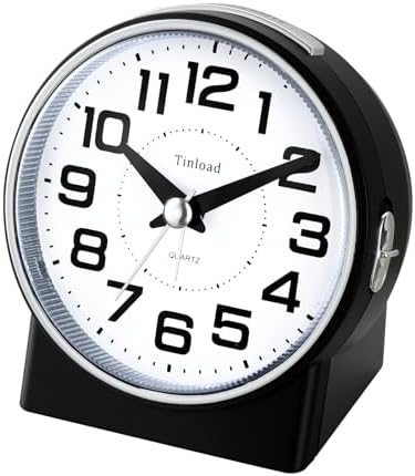 Tinload 4.3" No Ticking Analog Alarm Clock,Silent Readable for Seniors,Easy to Set,Gradual Rise Alarm,Big Numbers,On/Off Switch on Side,Gentle Wake,Snooze,Lighted on Demand,Battery Operated,Black - Image 2