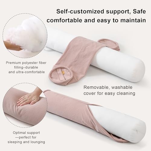 Corduroy Cuddle Body Pillow for Adults, 59 x 7.87 Inches, Pink - Image 3
