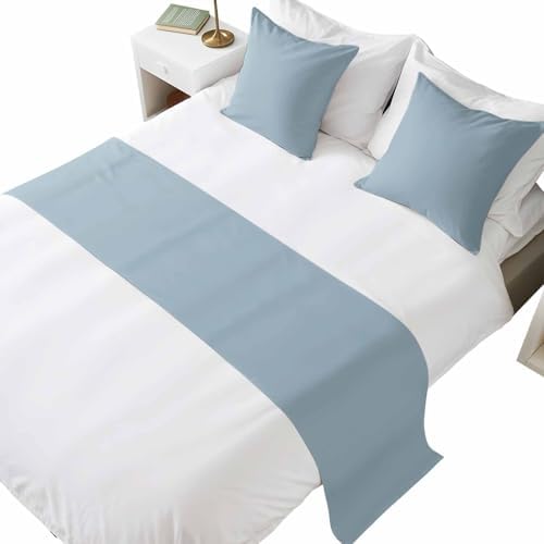 Bed Runner for Queen Size Bed, Sky Blue Decorative Beds Runners and 2 Matching Pillow Covers Set, Modern Pure Winter Sky Blue Beds Scarf Throw for Foot of Bedding Set for Hotel/Bedroom by Ldtrchee