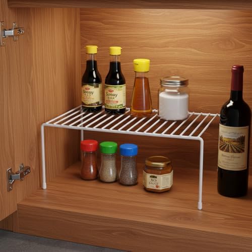 4-Pack Medium (13x8.5inch) Kitchen Organizer Rack, Kitchen Shelves for Spice Organization for Cabinet, Pantry Organizers and Storage, Spice Rack, Desk Organizer, White - Image 3