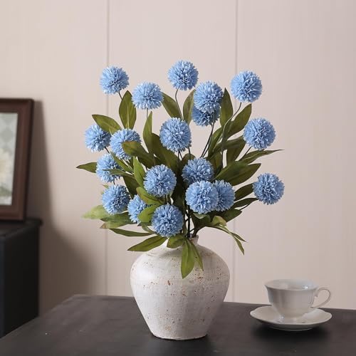 12 Pcs 27"Artificial Pompon Mum Silk Flower Stems for Vase (Dusty Blue) - Image 4