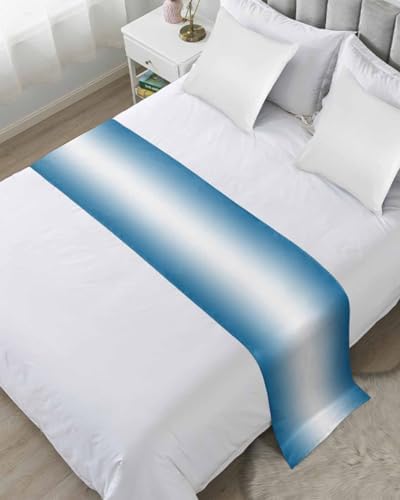 DecorLovee Blue Ombre Bed Runners for Cal King Size Bed, Modern Abstract Decorative Bed Throws for Foot of Bed, Blue White Gradient Bed Runner Sofa Throw Bedding Scarf Protector Slipcover for Bedroom by DecorLovee