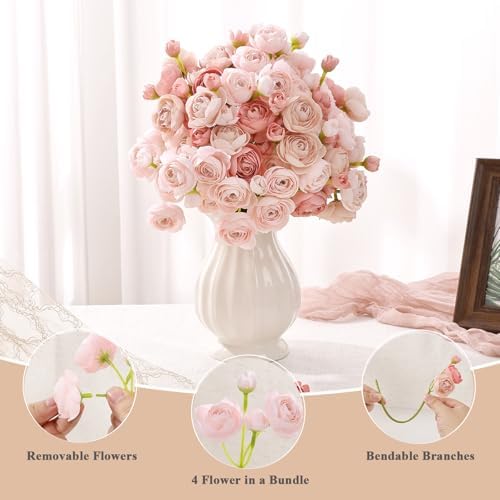 U'Artlines Mini Ranunculus Artificial Flowers Bouquet 40 PCS Dusty Rose - Image 7