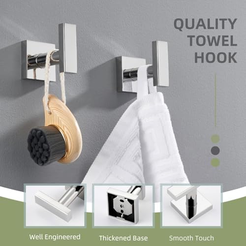 Angle Simple Towel Hooks for Bathroom, Polished Chrome, 2 Pack - Image 4