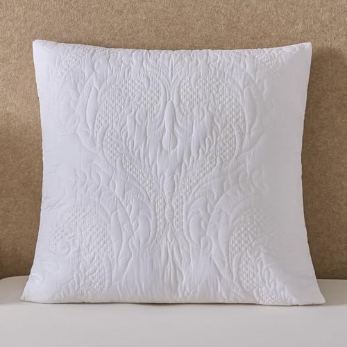 White Quilted Euro Shams Damask Set of 2 26x26 European Pillow Cover by YINFUNG